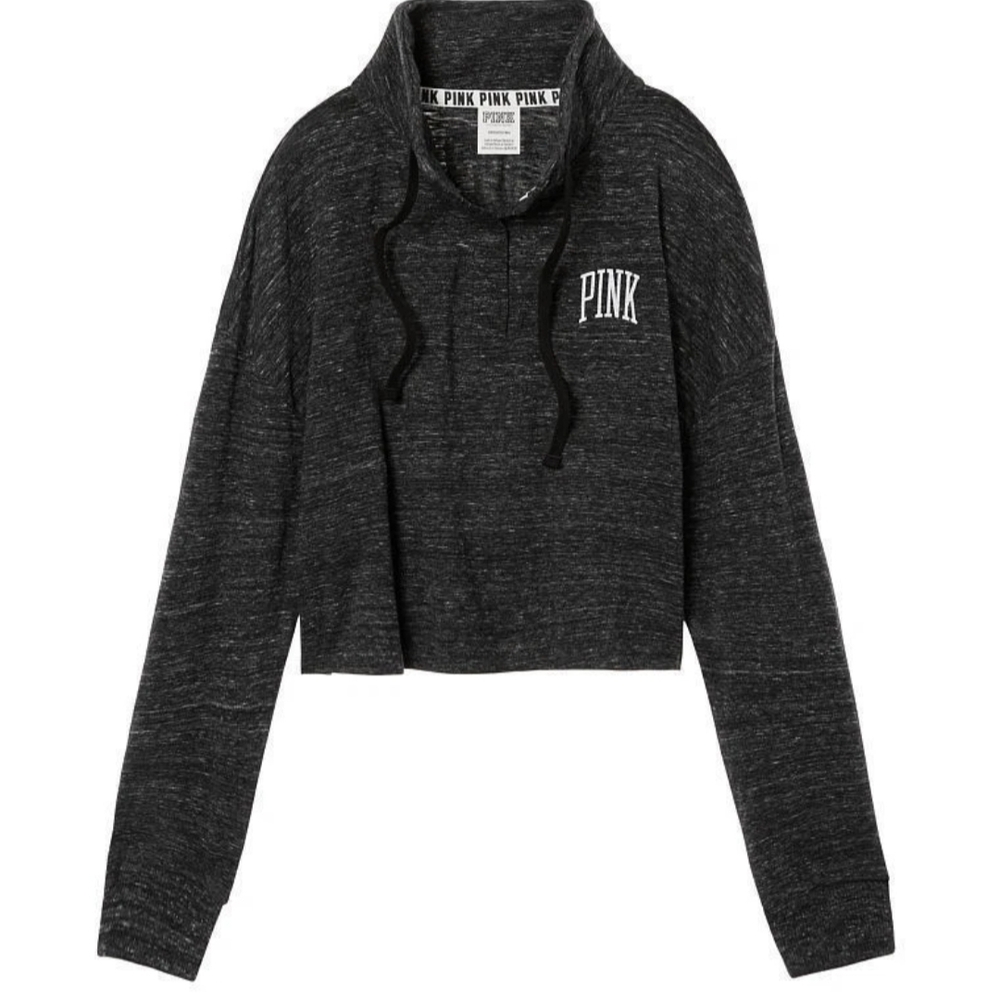 NWT VS PINK Cropped Quarter Snap Pullover Sweatshirt Large Gray